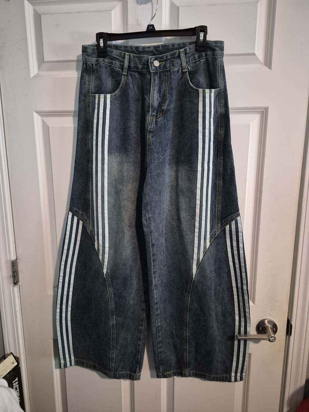 XGN Y2K Wide Leg Side Stripe Baggy Jeans Streetwear 90s Skater C620